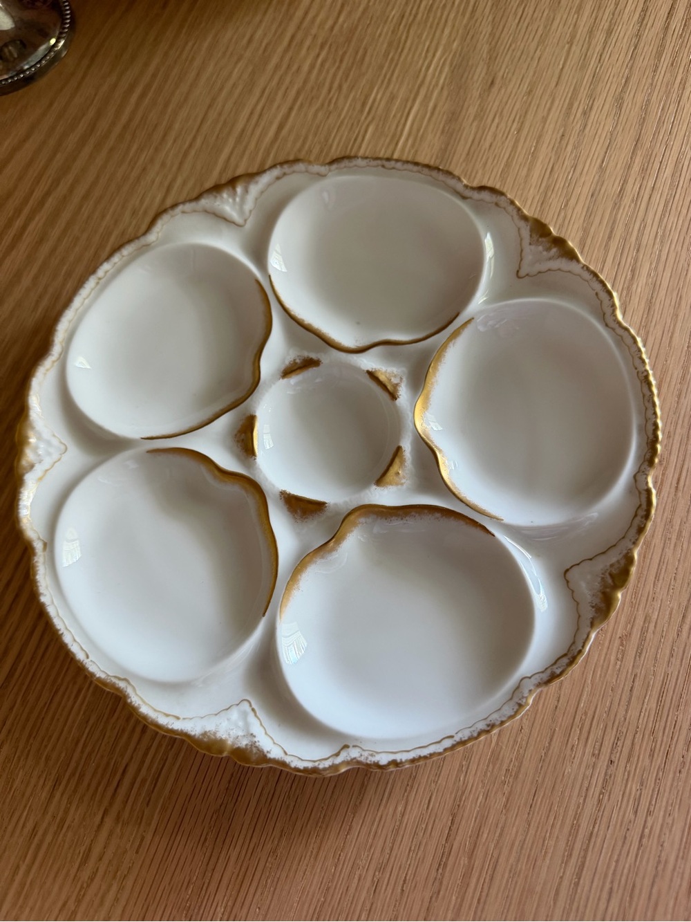 Antique Porcelain Theodore Haviland Ranson White with Gold Trim Oyster Plate
